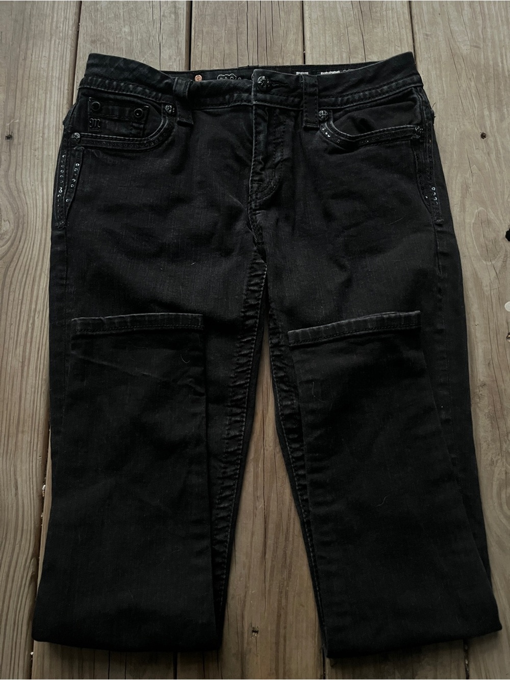 Miss Me Black Skinny Jeans with Knee Patch Detail